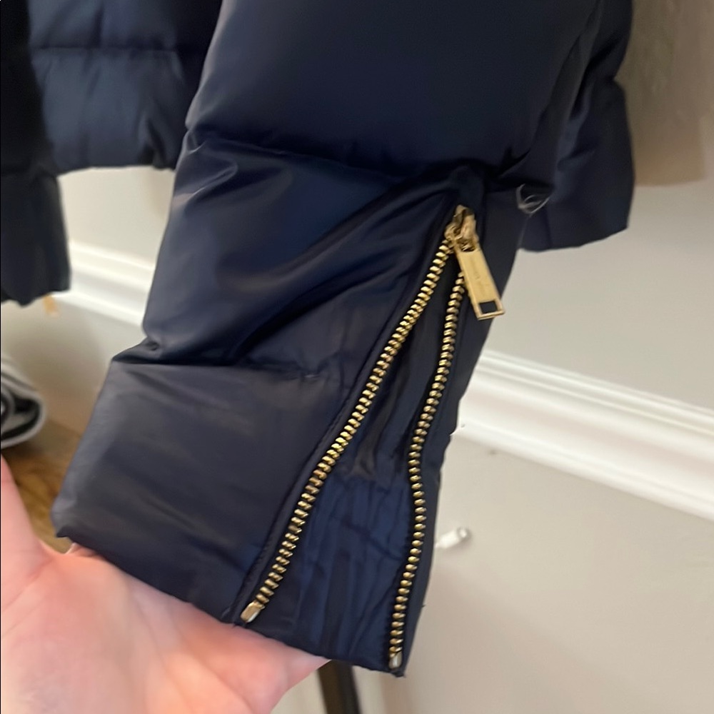 Michael Kors Navy Blue Puffer Jacket with Gold Accents - Picture 7 of 8